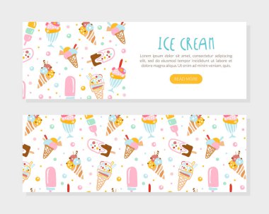 Dondurma İniş Sayfası Şablonu, Tatlı Yaz Tatlıları Web Sitesi Vektör İllüstrasyonu