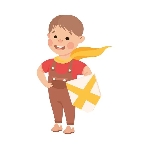 Soort en eerlijk Little Boy Holding Shield Doing Justice Vector Illustratie — Stockvector