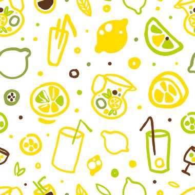 Limonata ve Citrus Meyveleri Kusursuz Şekil, Yaz İçkilerinin Tazelenmesi Arkaplanı, Duvar Kağıdı, Tekstil, Paketleme Tasarım Vektörü İlülasyonu