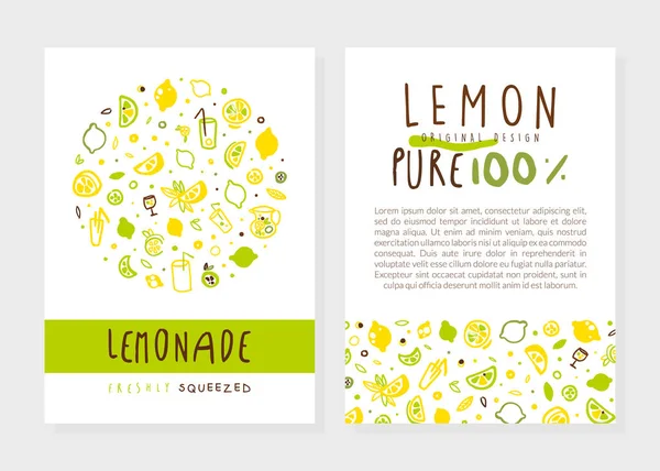 Modello di carta di limonata con spazio per il testo, Banner di design originale al limone puro, poster, illustrazione vettoriale di imballaggio — Vettoriale Stock