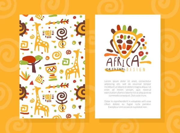 Africa Card Template Original Design with Traditional African Culture Symbols Seamless Pattern and Space for Text Vector Illustration — Stock Vector