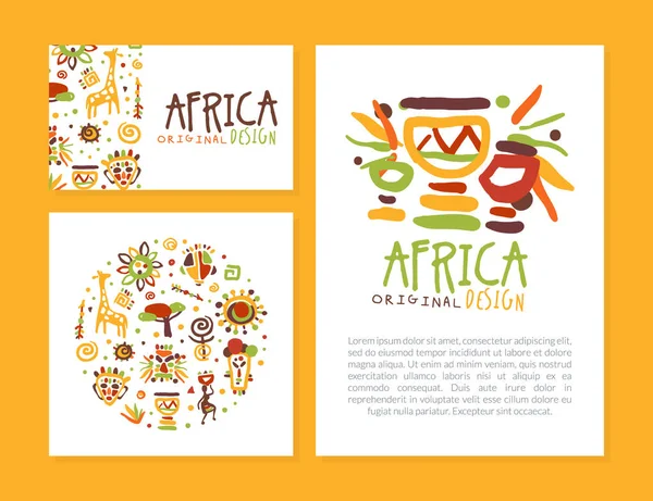 Africa Card Templates Collection, Traditional African Culture Symbols and Space for Text, Banner, Brochure, Poster Vector Illustration — Stock Vector