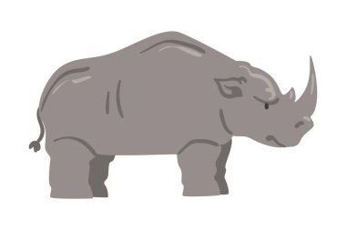 Şirin Gergedan Afrika Hayvanı, Vahşi Otçul Savannah Hayvan Çizgi Filmi Vektör İllüzyonu