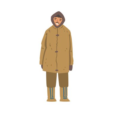 Eskimo Adam Karakteri, Geleneksel Giyimli Geleneksel Çizgi Roman Vektör İllüstrasyonu