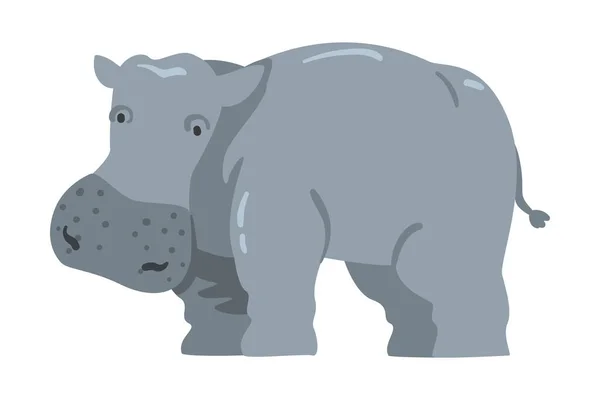 Lindo hipopótamo africano animal, salvaje herbívoro selva animal dibujos animados vector ilustración — Vector de stock