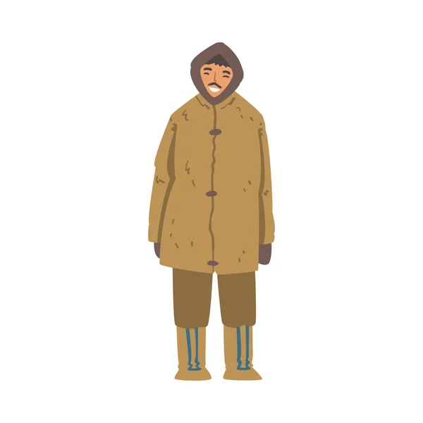 Eskimo Man Character, North Man Wearing Authocrical Outfit Cartoon Vector Illustration — 스톡 벡터