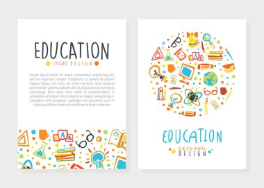 Metin ve Okul Malzemeleri Şablonu, Broşür, Kart, Flyer Tasarım Vektörü İllüstrasyonu İçin Yer Belirlendi