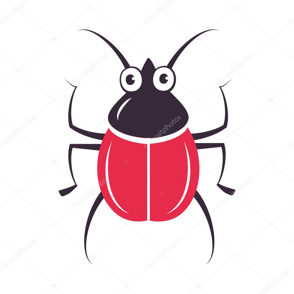 Cute Red Beetle Funny Insect, Lovely Colorful Creature Cartoon Vector Illustration