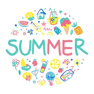 Mevsimsel Sembollerle Yaz Sancak Şablonu Yuvarlak Şekil Vektör Resimlerinin Kusursuz Şablonu