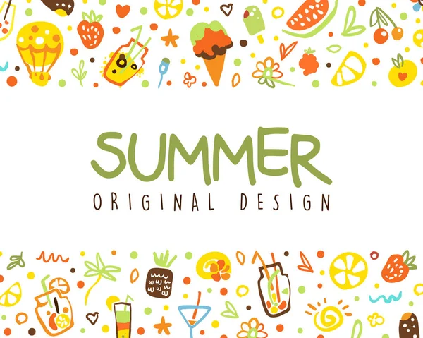 Happy Summer Banner Template Original Design, Poster, Card, Flyer with Summer Season Symbols Seamless Pattern Vector Illustration — Stock Vector