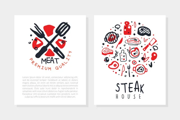 Ensemble de modèles de menu Steak House, bannière de qualité supérieure de viande, dépliant, illustration vectorielle de conception de carte d'invitation — Image vectorielle