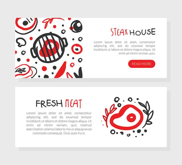 Steak House Landing Page Template, Fresh Meat Website Interface Vector Illustration — Stockový vektor