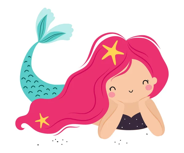 Mermaid with Pink Hair Floating Underwater Vector Illustration — Stock Vector