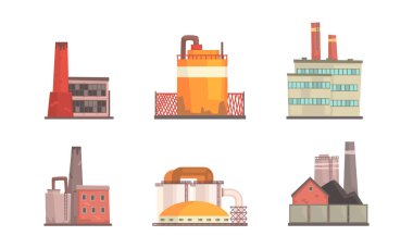 Fabrika Binaları Set, Endüstriyel Güç, Nükleer Santraller Vektör İllüstrasyonu