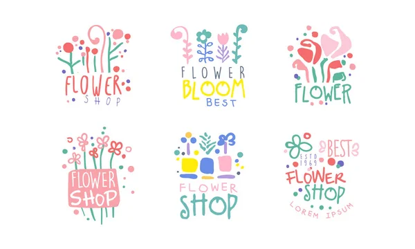 Bestes Blumengeschäft Logo Design Set, Floristensalon, Floral Designer Studio Vector Illustration — Stockvektor