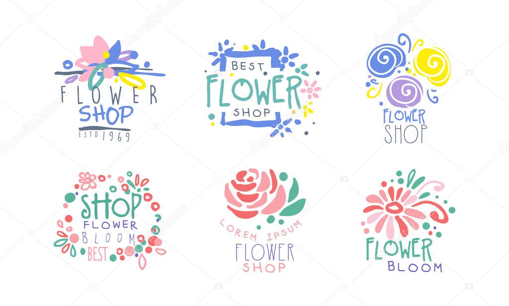 Flower Shop Logo Design Set, Florist Salon Vector Illustration