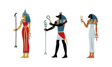 Anubis, Isis ve Bastet Antik Mısır Tanrıçası ve İlah Vektörü olarak