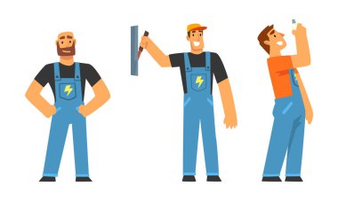 Profesyonel Aletlerle Mavi Toplam Elektrikçi Bakım ve Tamir Altyapı Vektörü Ayarları Yapıyor