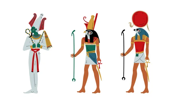 Ra, Horus y Osiris como dios egipcio antiguo y sistema vectorial de la deidad — Vector de stock