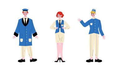 Hotel Staff Character in Uniform with Doorman and Concierge Vector Set clipart