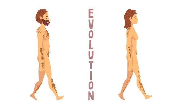 Homo Sapiens masculino y femenino como conjunto de vectores en etapa de biología y evolución humana — Archivo Imágenes Vectoriales