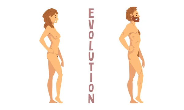 Homo Sapiens mâle et femelle comme ensemble vectoriel de stade de biologie et d'évolution humaine — Image vectorielle