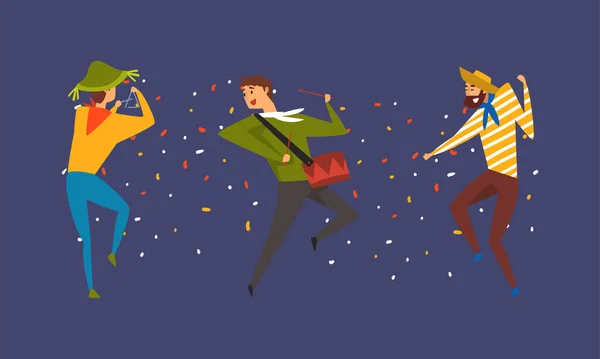 楽器と踊りを楽しむ人｜パーティー&フェスティバルベクトルセット — ストックベクタ