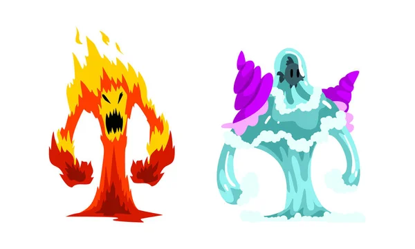 Fire and Water Fantastic Elemental Creature Vector Set — Stock Vector