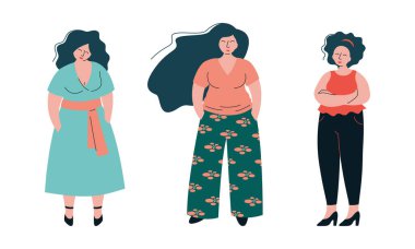 Güzel Artı Boyutlu Kadın Moda Kıyafet Vektörü Seti