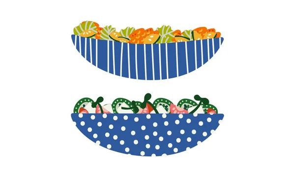 ボールベクトルセットで提供される混合緑とトマトとサラダ — ストックベクタ
