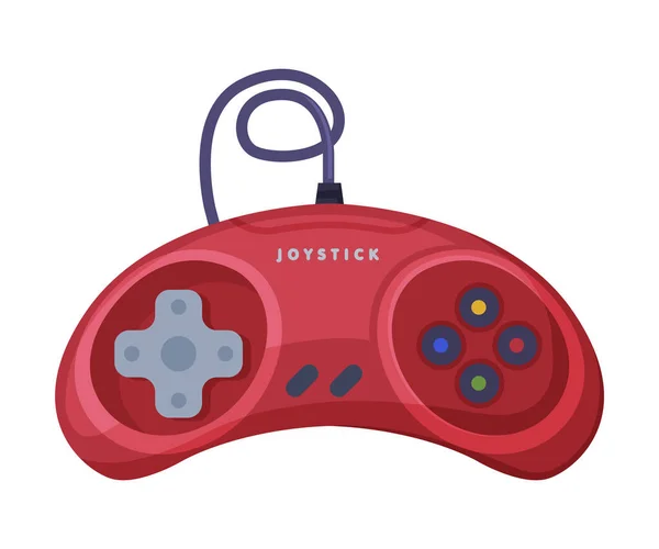 Controlador rojo de la consola de videojuegos, Joystick of Modern Game Console Cartoon Vector Illustration — Vector de stock