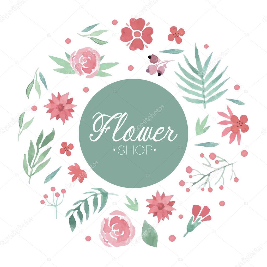 Floral Circle Arrangement for Flower Shop Design Vector Template