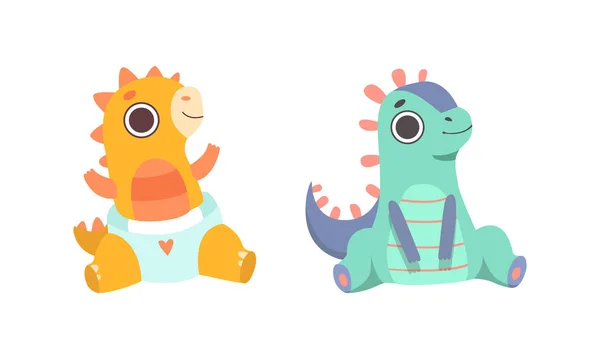 Conjunto de pequenos dinossauros bonitos, adoráveis bebês recém-nascidos Dino Cartoon Vector Ilustração — Vetor de Stock