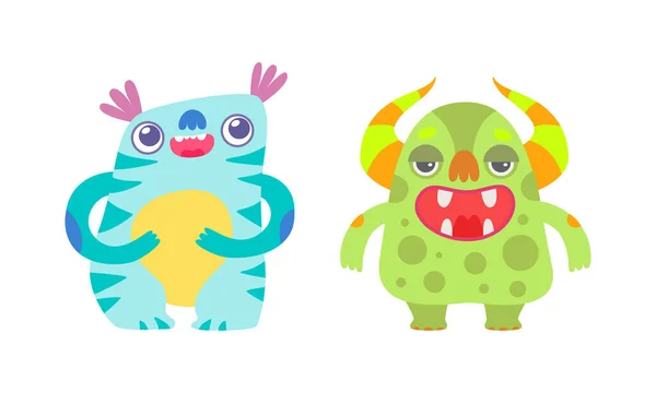Ensemble de monstres Bébé mignon, Illustration vectorielle de bande dessinée de monstres colorés drôles heureux — Image vectorielle