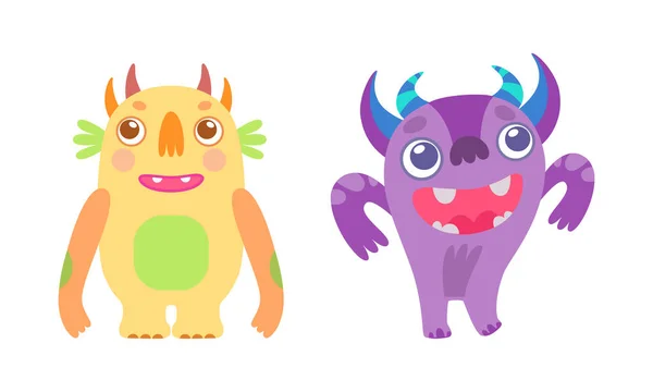 Petits monstres amicaux mignons ensemble, personnages adorables drôles de dessins animés Illustration vectorielle — Image vectorielle