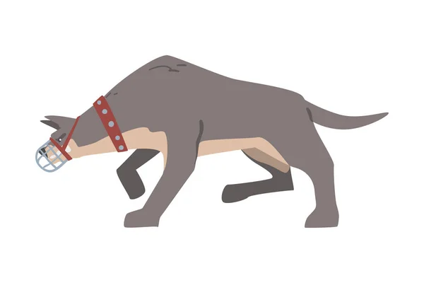 Agresivní tlama pes v koženém obojku stojící v boji póza vektorové ilustrace — Stockový vektor