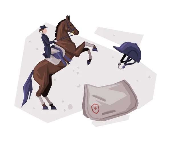 Jockey Riding Horse, Equestrian Sport Equipment Vector Illustration — 스톡 벡터