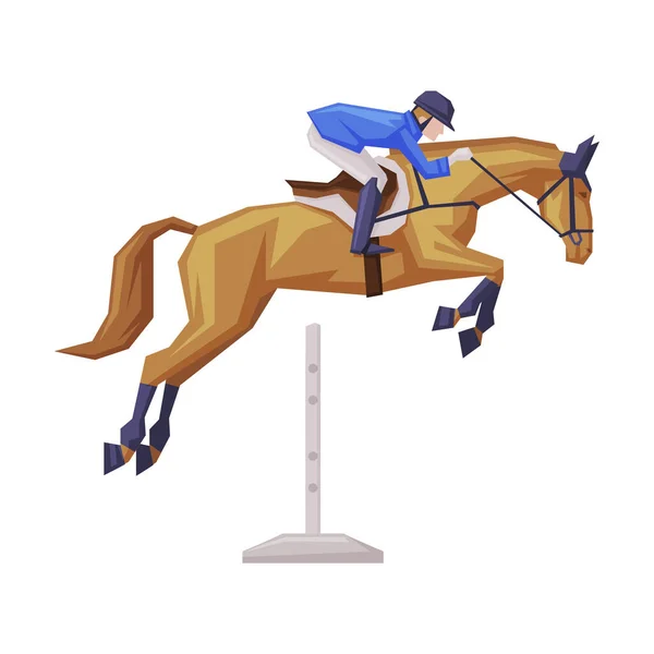 Jockey Superación de Obstáculos en las Carreras de Caballos, Derby, Deportes Ecuestres Vector Ilustración — Archivo Imágenes Vectoriales