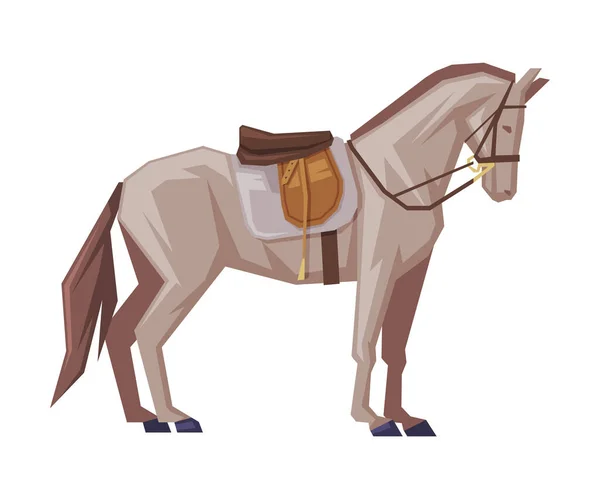 Vista laterale del cavallo da corsa purosangue con sella, Derby, illustrazione vettoriale dello sport equestre — Vettoriale Stock