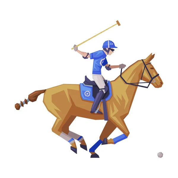 Polo Sport Player Galloping on Racing Horse Vector Illustration — Stock Vector