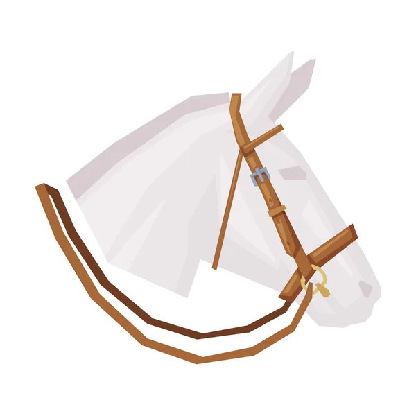 Side View of Horse Head with Leather Bridle, Equestrian Sports Ammunition Vector Illustration — 스톡 벡터