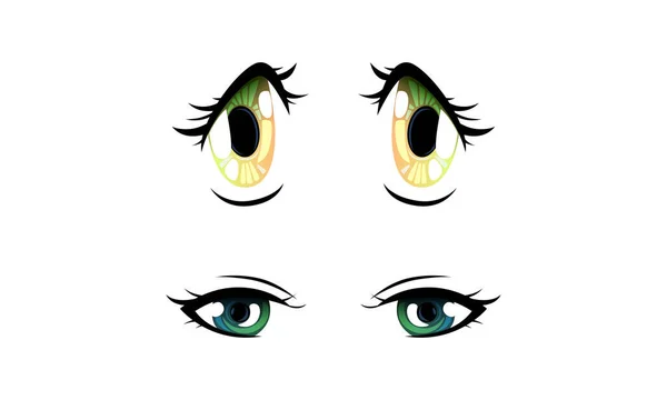 Cute Expressive Eyes with Shiny Light Reflections Set Cartoon Vector Illustration — Stock Vector