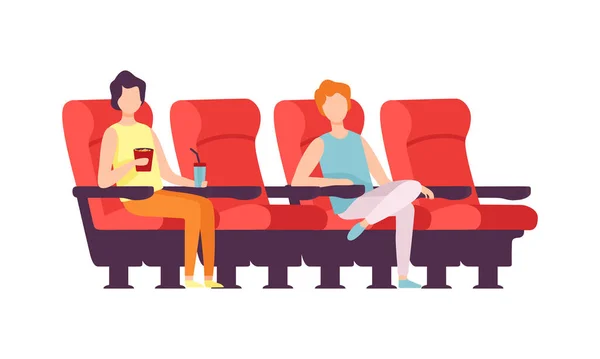 Férfi ül a moziban vagy moziban Film megtekintése szórakoztató Vektor illusztráció — Stock Vector