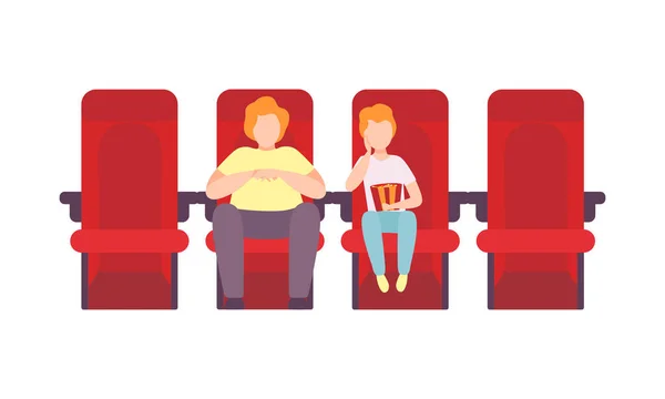 Homem com criança sentado no cinema ou cinema Visualizando filme para entretenimento Vector Ilustração — Vetor de Stock