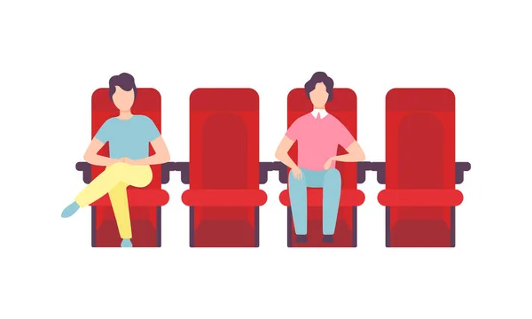 Férfi ül a moziban vagy moziban Film megtekintése szórakoztató Vektor illusztráció — Stock Vector