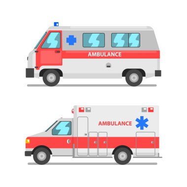 Hasta Taşıma Aracı Olarak Tıbbi Donanımlı Ambulans Hastanenin Vektörü Ayarlandı