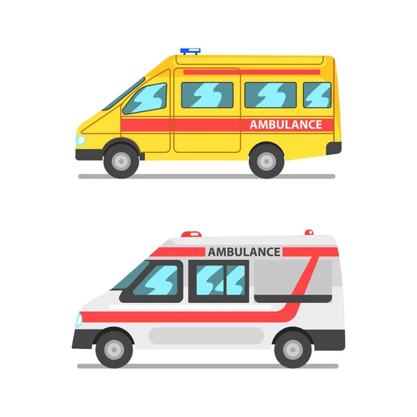 Ambulance comme véhicule médicalement équipé pour le transport du patient à l'hôpital ensemble vectoriel — Image vectorielle