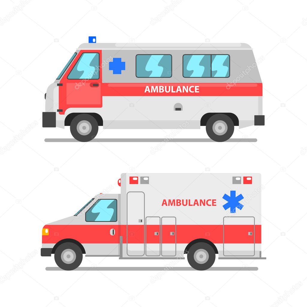 Ambulance as Medically Equipped Vehicle for Transporting Patient to Hospital Vector Set