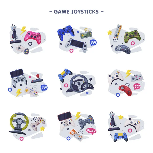 Game Joystick Set, Modern és Retro Gamepads Controller Consoles Collection Vector Illusztráció — Stock Vector