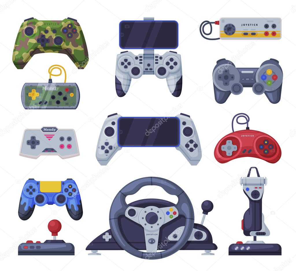 Set of Game Console Controllers, Video Game Players Accessory Device Vector Illustration